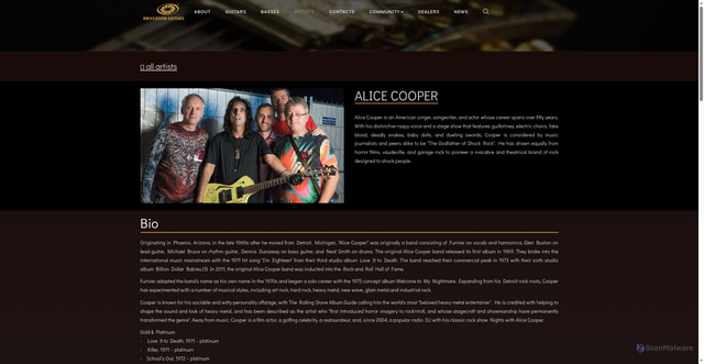 Security scan screenshot of https://universumguitars.com/artists/alice-cooper/