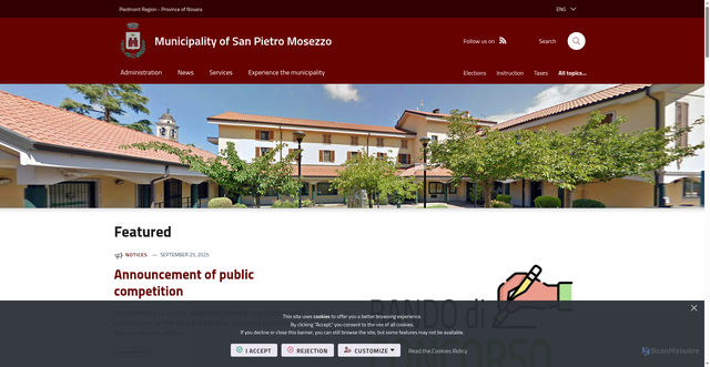 Security scan screenshot of https://www.comune.sanpietromosezzo.no.it/it-it/home