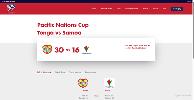 Security scan screenshot of https://eagles.rugby/match-centre/219/2026/947037