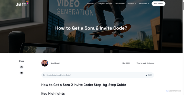 Security scan screenshot of https://jam7.com/resources/how-to-get-sora-2-invite-code