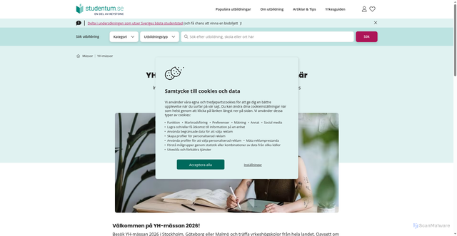Security scan screenshot of https://www.studentum.se/massor/yh-massor/#paminnelse