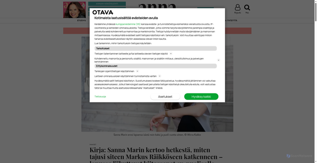 Security scan screenshot of https://anna.fi/ihmiset/sanna-marin-kirja