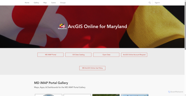 Security scan screenshot of https://maryland.maps.arcgis.com