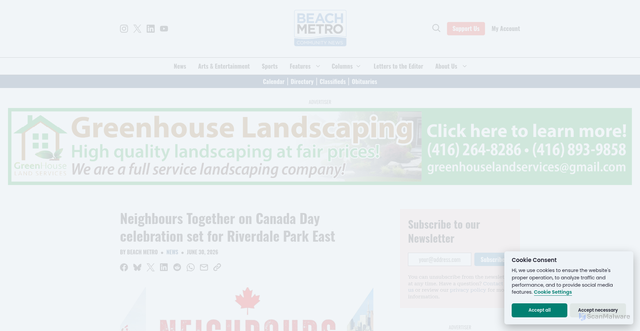 Security scan screenshot of https://beachmetro.com/2026/06/30/neighbours-together-on-canada-day-celebration-set-for-riverdale-park-east/