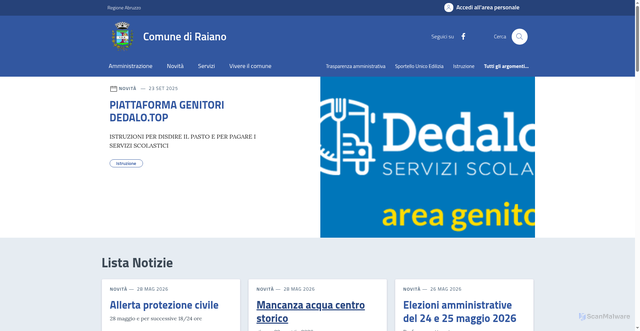 Security scan screenshot of https://www.comune.raiano.aq.it