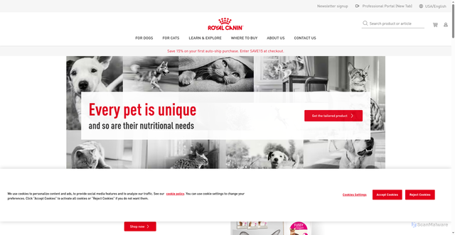 Security scan screenshot of https://www.royalcanin.com/us?srsltid=AfmBOoo5kkF4fZZwmiB2IwXlXxcnc8sP9KC7aZXBdDMVc1kfA-xVbjVq