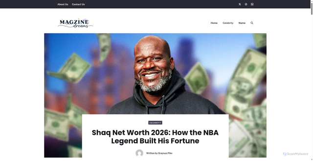 Security scan screenshot of https://magzinedreams.com/shaq-net-worth/