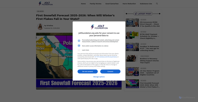 Security scan screenshot of https://joltfoundation.org/first-snowfall-forecast-2025-2026/