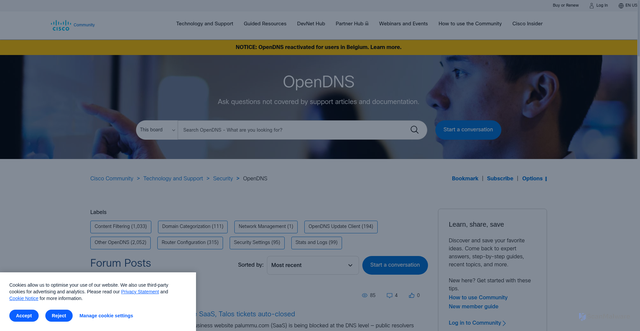 Security scan screenshot of https://support.opendns.com