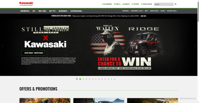 Security scan screenshot of https://www.kawasaki.com/?srsltid=AfmBOoqXDQw7XHB7Awk1bx7lBAZIhNZjjhJNEjyaSa5JubaAKALkjE4J