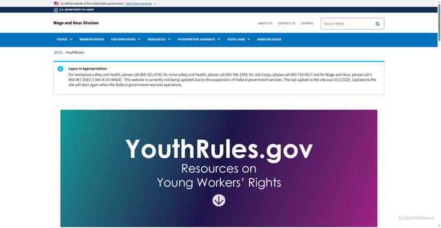 Security scan screenshot of https://www.youthrules.gov/