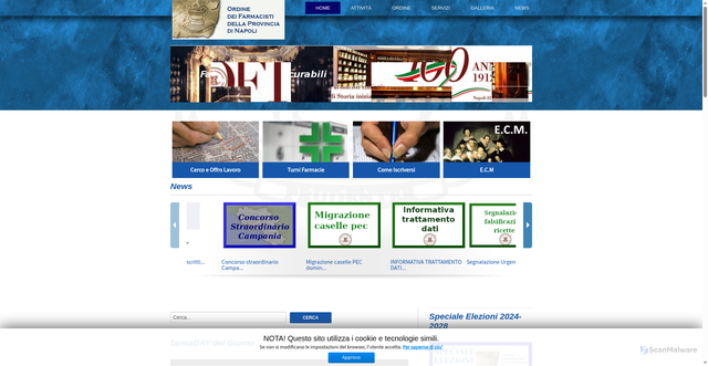 Security scan screenshot of https://www.ordinefarmacistinapoli.it/