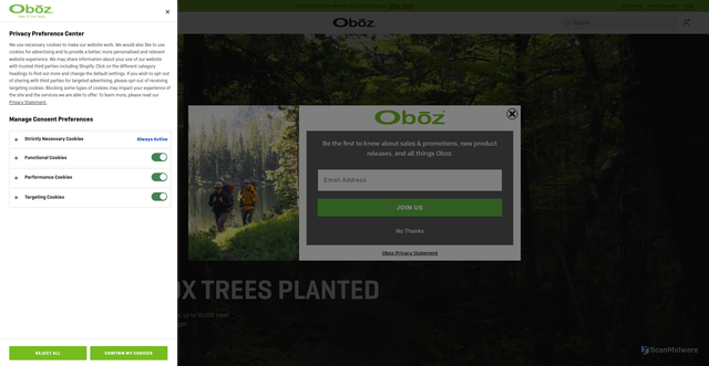 Security scan screenshot of https://obozfootwear.com