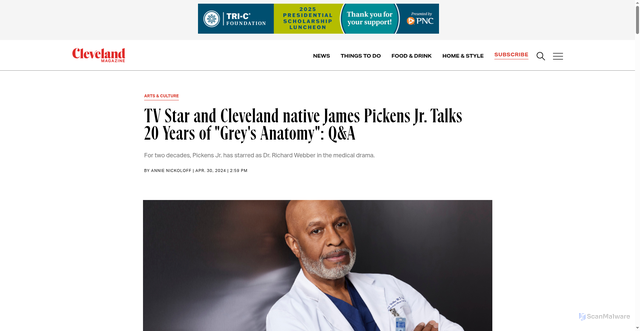Security scan screenshot of https://clevelandmagazine.com/articles/tv-star-and-cleveland-native-james-pickens-jr-talks-20-years-of-greys-anatomy-qa/