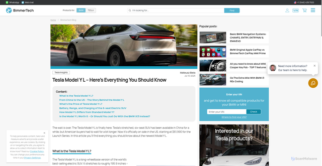 Security scan screenshot of https://www.bimmer-tech.net/blog/item/282-tesla-model-y-l?srsltid=AfmBOooe8iY01JUjVAPWl9U8ru1w5aSN2BMxCok2p6lL2-q5U6mRguXN