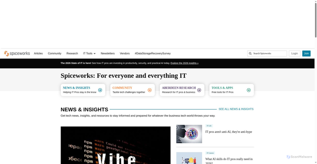 Security scan screenshot of https://www.spiceworks.com