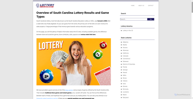 Security scan screenshot of https://www.lotteryamerica.com/south-carolina/