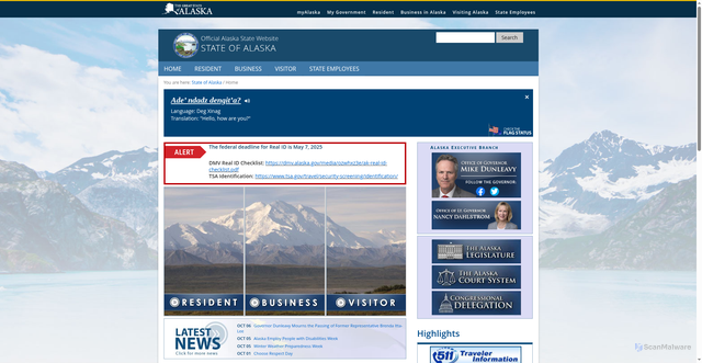 Security scan screenshot of https://www.alaska.gov/