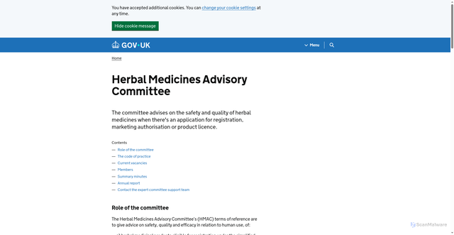 Security scan screenshot of http://www.mhra.gov.uk/Committees/Medicinesadvisorybodies/HerbalMedicinesAdvisoryCommittee/index.htm