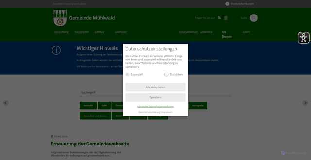 Security scan screenshot of https://www.gemeinde.muehlwald.bz.it/de