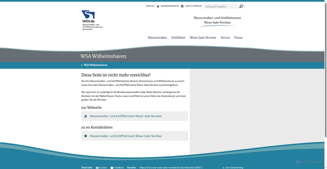 Security scan screenshot of http://www.wsa-wilhelmshaven.de