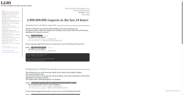 Security scan screenshot of https://l2.io