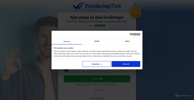 Security scan screenshot of https://forsikringtjek.dk?utm_source=3&utm_medium=23251494227&utm_campaign=Fibernet&media=2&desc=bmail_1822_110826