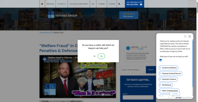 Security scan screenshot of https://cldg.legal/laws/welfare-fraud/