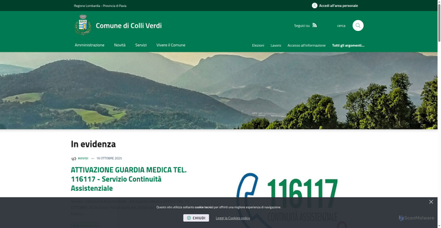 Security scan screenshot of https://www.comune.colliverdi.pv.it/it-it/home