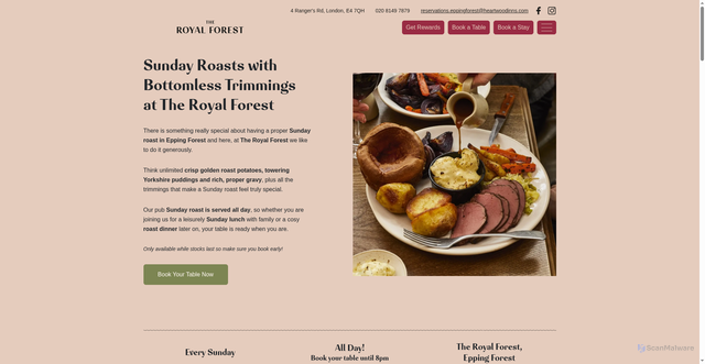 Security scan screenshot of https://royalforesteppingforest.com/sunday/?utm_source=Atreemo&utm_medium=email&utm_campaign=4717-HWI%20England%20Argentina