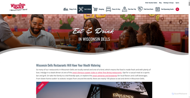 Security scan screenshot of https://www.wisdells.com/wisconsin-dells-restaurants