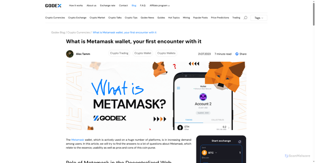 Security scan screenshot of https://godex.io/blog/what-is-metamask-wallet-your-first-encounter-with-it