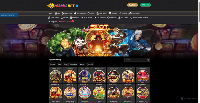 Security scan screenshot of https://cagurbetsun.live/desktop/game/slot/spadegaming