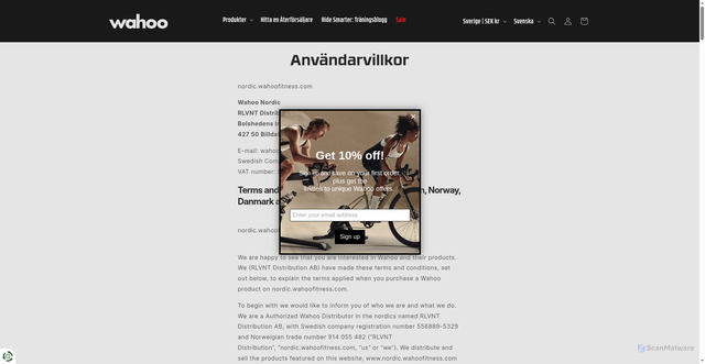 Security scan screenshot of https://nordic.wahoofitness.com/sv/policies/terms-of-service