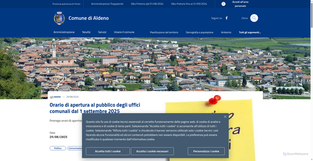 Security scan screenshot of https://www.comune.aldeno.tn.it/