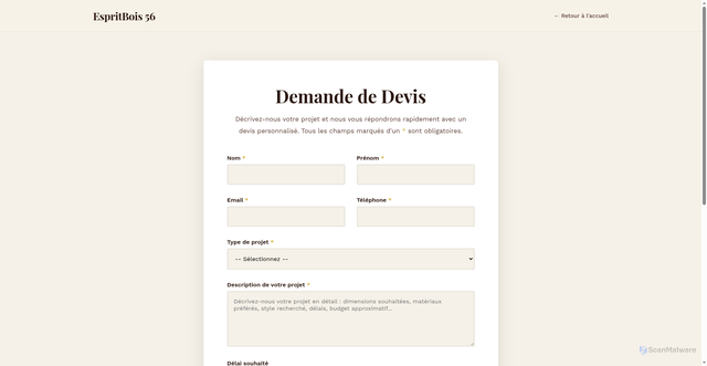 Security scan screenshot of https://espritbois56.com/devis.html