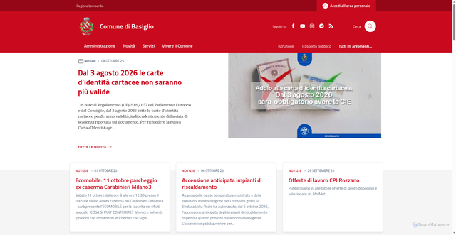 Security scan screenshot of https://www.comune.basiglio.mi.it/