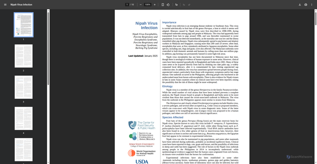 Security scan screenshot of https://www.cfsph.iastate.edu/Factsheets/pdfs/nipah.pdf