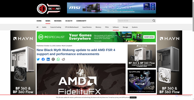 Security scan screenshot of https://overclock3d.net/news/software/new-black-myth-wukong-update-to-add-amd-fsr-4-support-and-performance-enhancements/