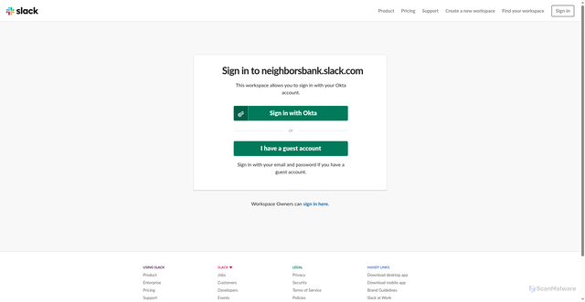 Security scan screenshot of https://neighborsbank.slack.com