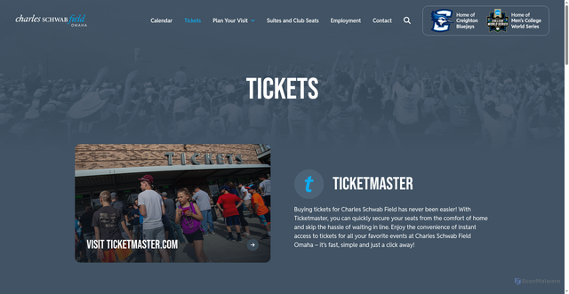 Security scan screenshot of https://charlesschwabfieldomaha.com/tickets/