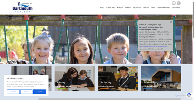 Security scan screenshot of https://www.dartmouthacademy.org.uk/