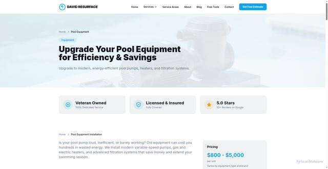 Security scan screenshot of https://lp2601241041-david-resurface-m6rz8v.pages.dev/pool-equipment/