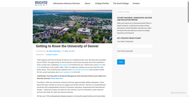 Security scan screenshot of https://educatedquest.com/getting-to-know-the-university-of-denver/