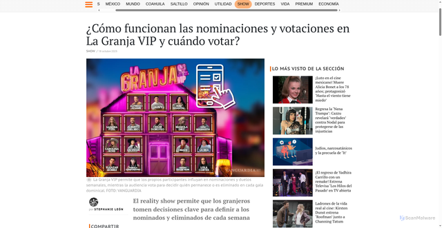 Security scan screenshot of https://vanguardia.com.mx/show/como-funcionan-las-nominaciones-y-votaciones-en-la-granja-vip-y-cuando-votar-HF17740986