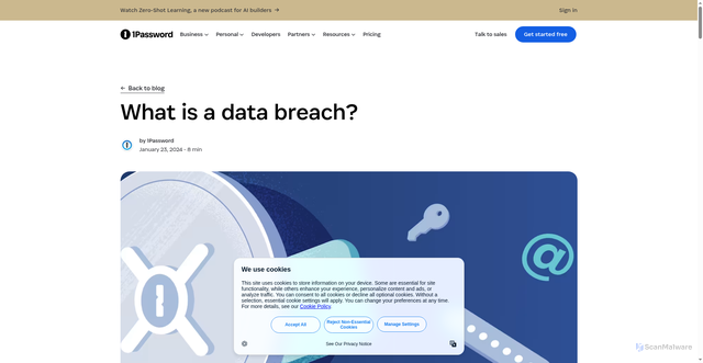 Security scan screenshot of https://1password.com/blog/what-is-a-data-breach