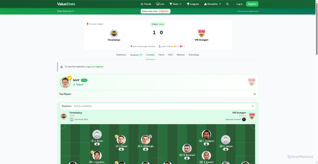 Security scan screenshot of https://valuestats.com/en/partido/19568981-fenerbahce-vs-vfb-stuttgart