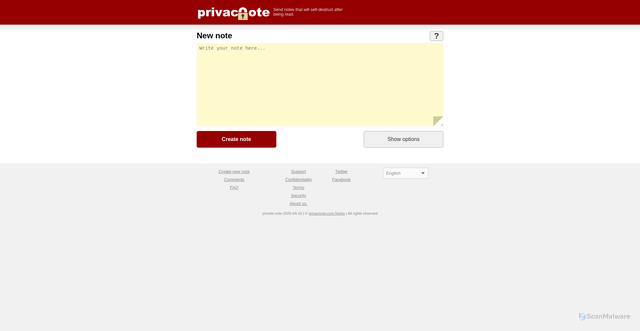 Security scan screenshot of https://privacnote.com/notes/