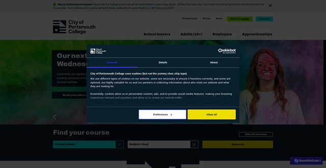 Security scan screenshot of https://www.city-of-portsmouth-college.ac.uk:443/
