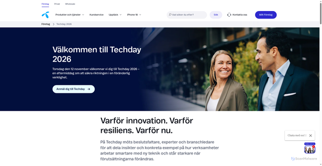 Security scan screenshot of https://www.telenor.se/foretag/techday-2026/?utm_source=td&utm_medium=email&utm_campaign=Techday+2026&utm_content=large&uId=&utm_campaign=Inbjudan+1+Techday+2026&utm_medium=email&utm_channel=Email&utm_source=newsletter